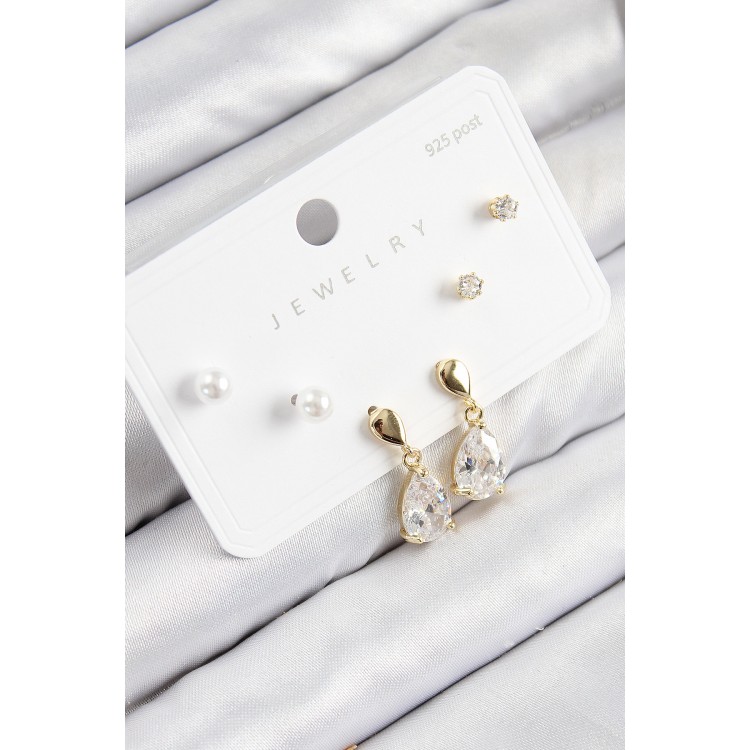 Gold-Colored 925 Sterling Silver Stud Earrings Set with Zircon Stone Dangle Drop Design - TJ-BKP11172 Gold-Colored 925 Sterling Silver Stud Earrings Set with Zircon Stone Dangle Drop Design - TJ-BKP11172