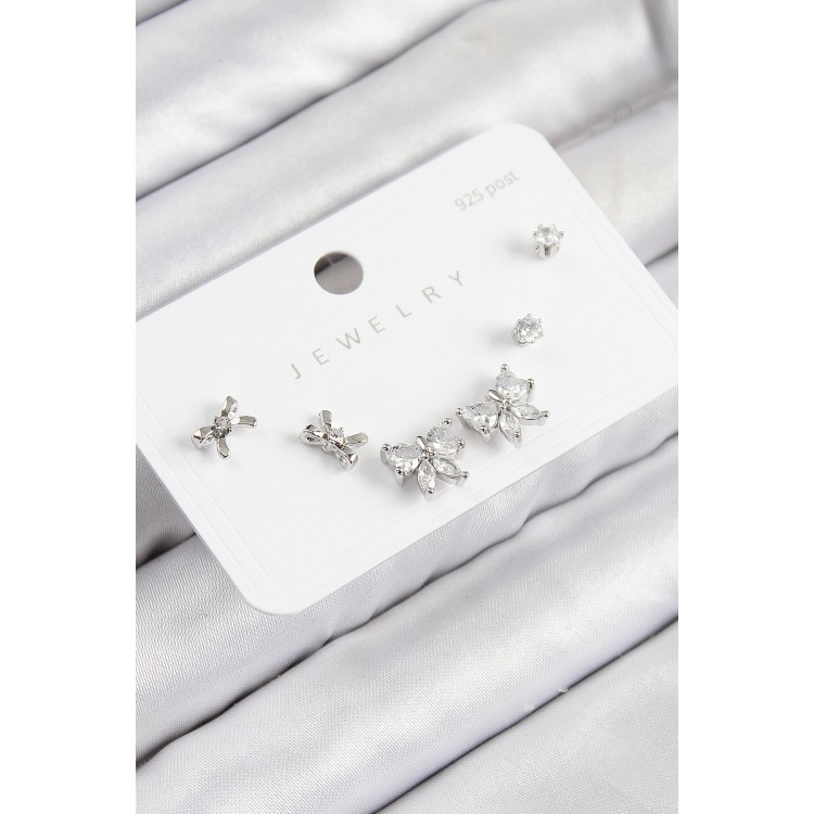 Rice Zircon Stone Bow Model Silver Color 925 Sterling Silver Stud Women's Earring Set - TJ-BKP11173 Rice Zircon Stone Bow Model Silver Color 925 Sterling Silver Stud Women's Earring Set - TJ-BKP11173