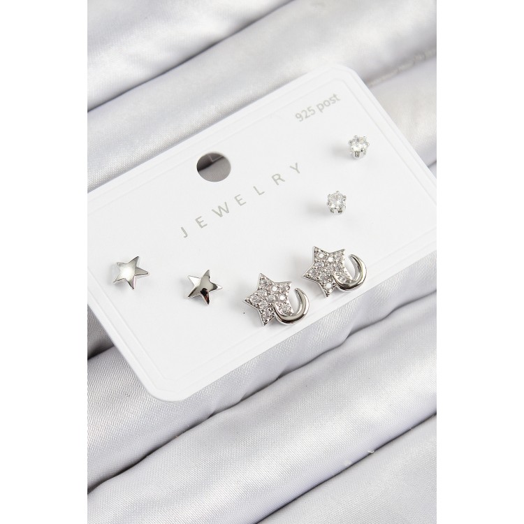 Rice-Shaped Zircon Stone Star Design Silver Color 925 Sterling Silver Stud Women's Earring Set - TJ-BKP11177
