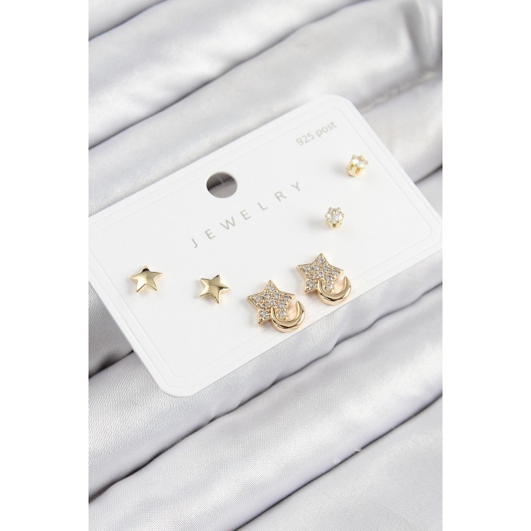 Gold-Colored Star-Shaped Zircon Stone Earrings Set with 925 Sterling Silver Studs for Women - TJ-BKP11178 Gold-Colored Star-Shaped Zircon Stone Earrings Set with 925 Sterling Silver Studs for Women - TJ-BKP11178