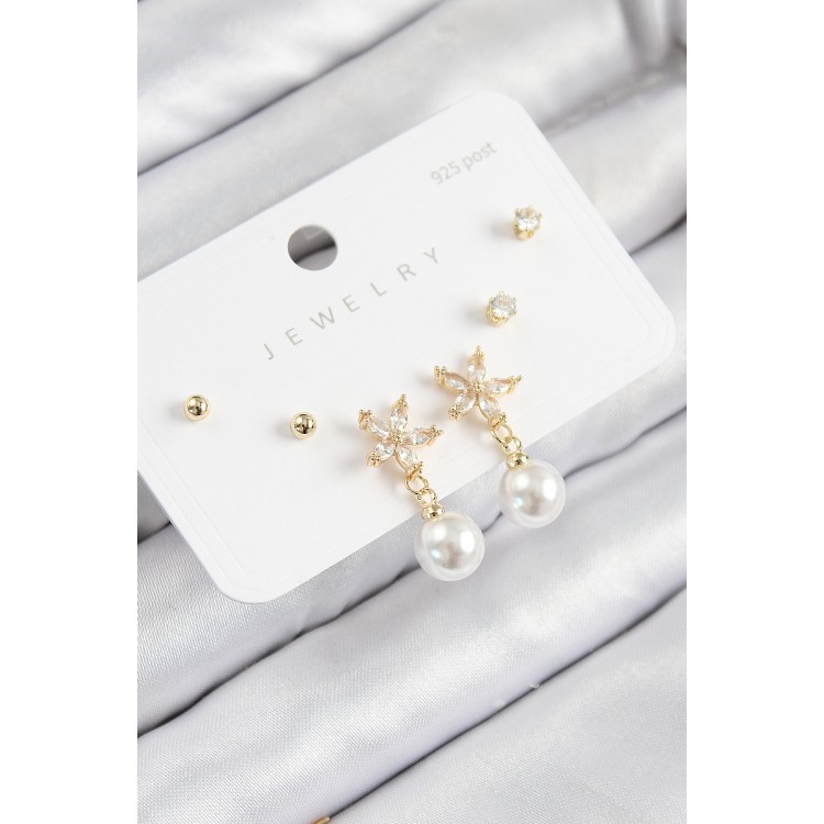 Pearl Dangle Flower Design with Zircon Stone, Silver Color, 925 Sterling Silver Stud Earrings Set for Women - TJ-BKP11176 Pearl Dangle Flower Design with Zircon Stone, Silver Color, 925 Sterling Silver Stud Earrings Set for Women - TJ-BKP11176