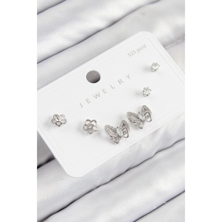 Rice Zircon Stone Butterfly Model Silver Color 925 Sterling Silver Stud Women's Earring Set - TJ-BKP11181 Rice Zircon Stone Butterfly Model Silver Color 925 Sterling Silver Stud Women's Earring Set - TJ-BKP11181