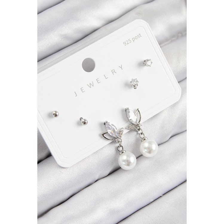 Pearl Drop Earrings with Zircon Stones, Silver Color, 925 Sterling Silver Studs, Women's Earring Set - TJ-BKP11183 Pearl Drop Earrings with Zircon Stones, Silver Color, 925 Sterling Silver Studs, Women's Earring Set - TJ-BKP11183