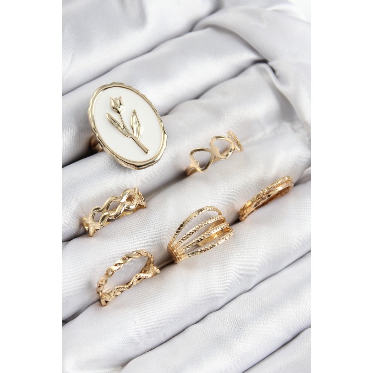 Gold-Colored Women's Ring Set with Zircon Stone Tulip Design - TJ-BYK3825