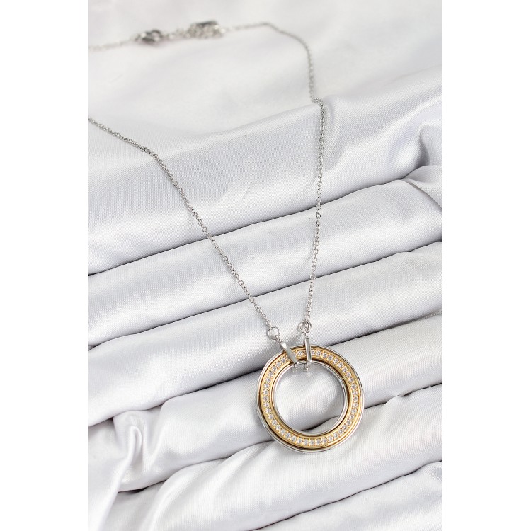 316L Steel Zircon Stone Rotating Circle Model Gold and Silver Color Women's Necklace - TJ-BKO10479
