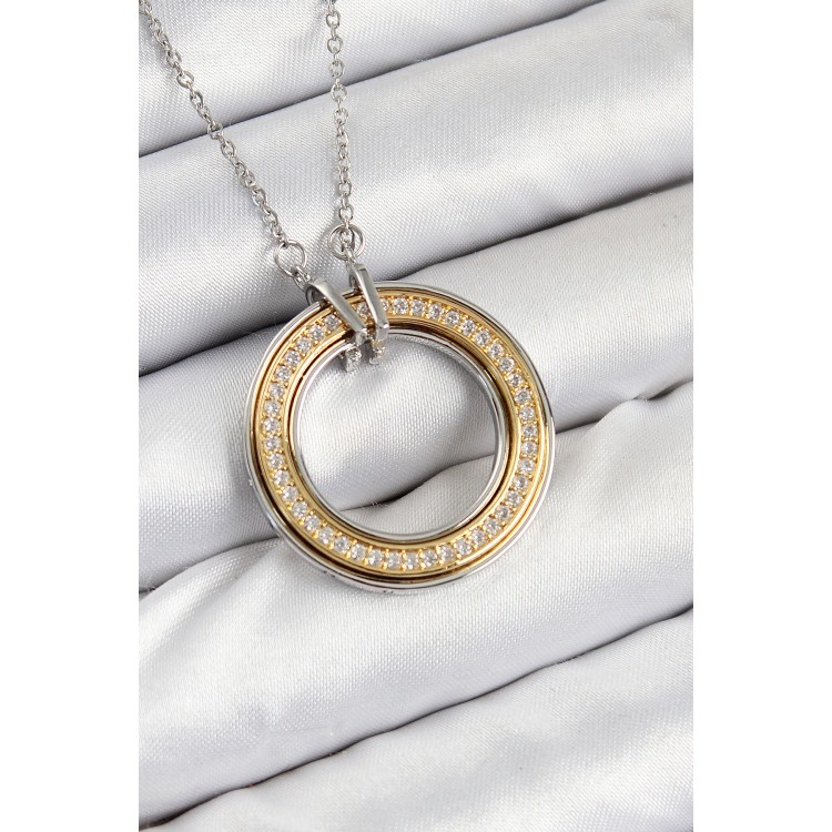 316L Steel Zircon Stone Rotating Circle Model Gold and Silver Color Women's Necklace - TJ-BKO10479 316L Steel Zircon Stone Rotating Circle Model Gold and Silver Color Women's Necklace - TJ-BKO10479