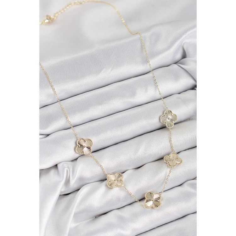 Gold-Colored Women's Necklace with Diamond-Shaped Pendant - TJ-BKO10484