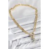 Classic Chain Necklace with Gold Color, Rice-Shaped Zircon Stones, and Detailed Nazar Beads for Women - TJ-BKO10482