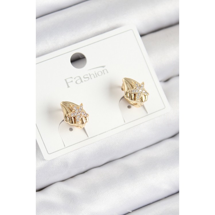 Gold-Colored Children's Earrings with Zircon Stone Star Design - TJ-BKP11193