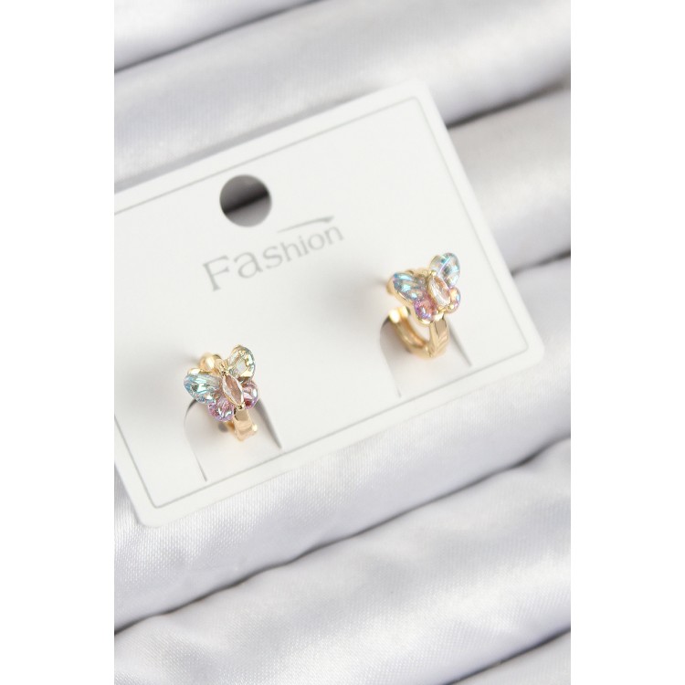 Gold-Colored Children's Earrings with Zircon Stone Butterfly Design - TJ-BKP11194