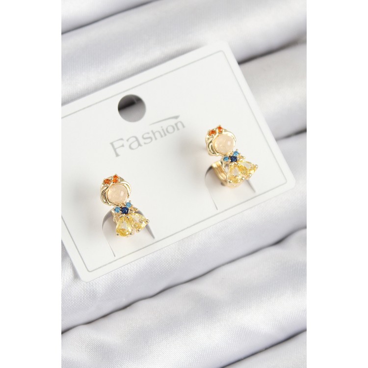 Cotton Princess Model Gold Color Children's Earrings with Zircon Stones - TJ-BKP11196 Cotton Princess Model Gold Color Children's Earrings with Zircon Stones - TJ-BKP11196