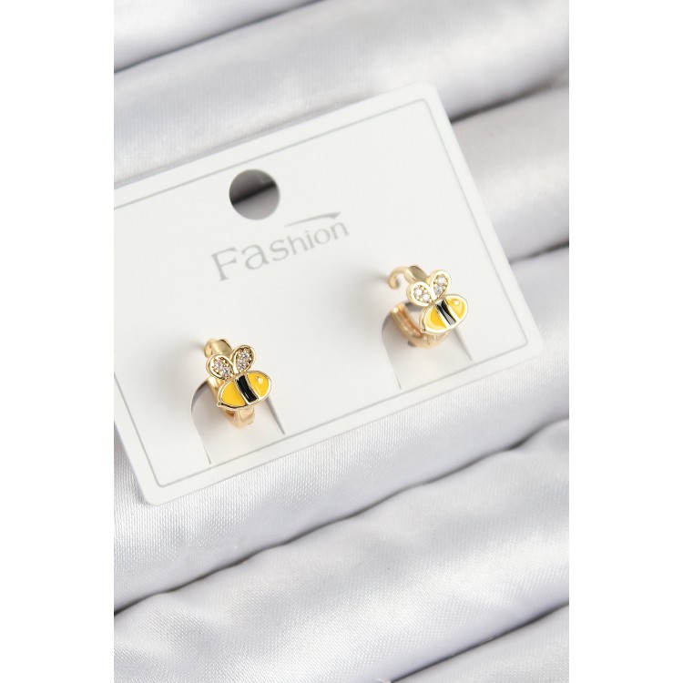 Gold-Colored Children's Earrings with Zircon Stone and Bee Design - TJ-BKP11199
