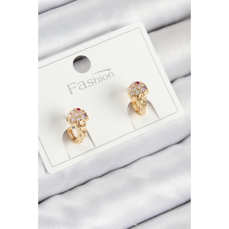 Gold-Colored Children's Earrings with Zircon Stone Ice Cream Design - TJ-BKP11201
