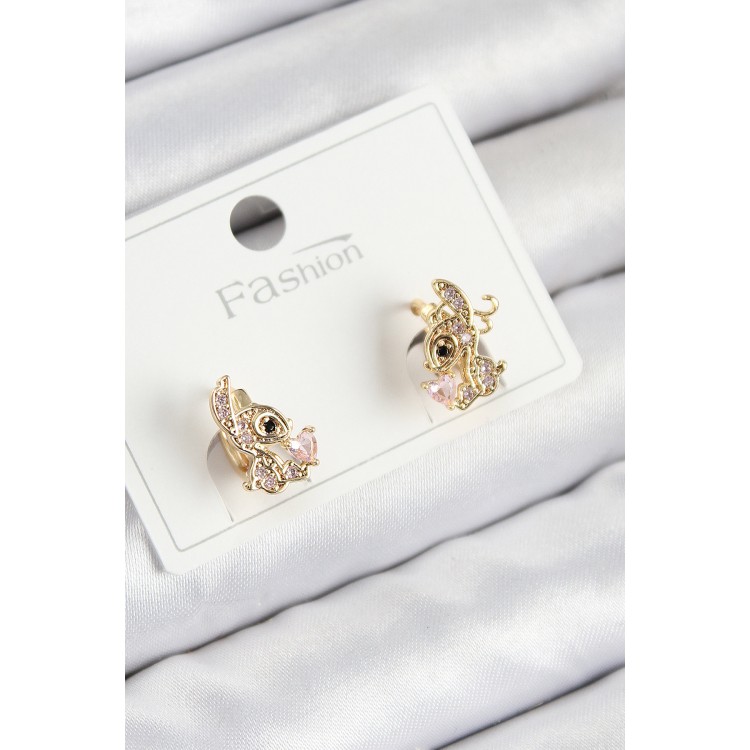 Gold-Colored Children's Earrings with Zircon Stones in Gazelle Design - TJ-BKP11202