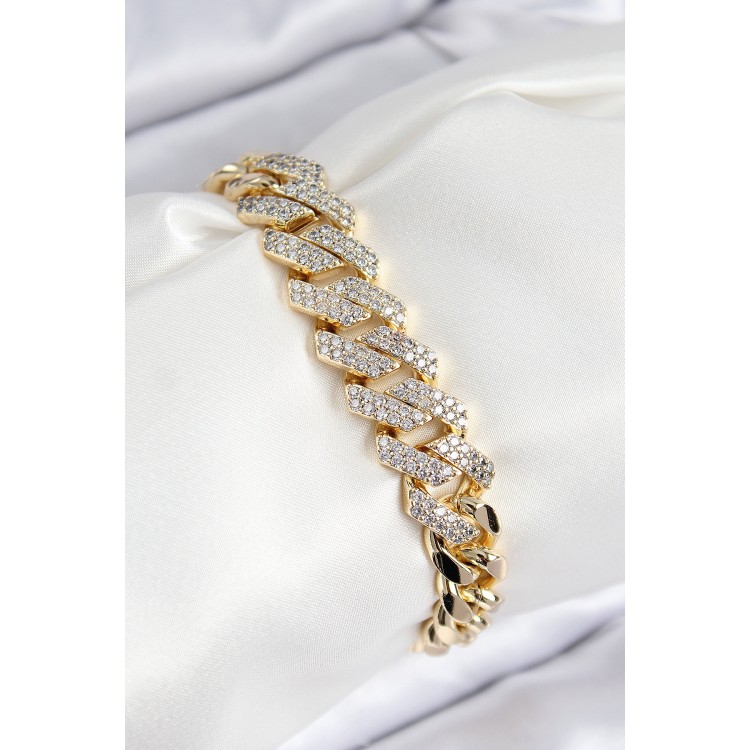 VIP Gold-Colored Zircon Stone Cuba Model Women's Bracelet - TJ-BB7765