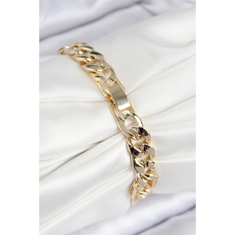 VIP Gold-Colored Women's Bracelet with Zircon Stone Accents and Chain Design - TJ-BB7767