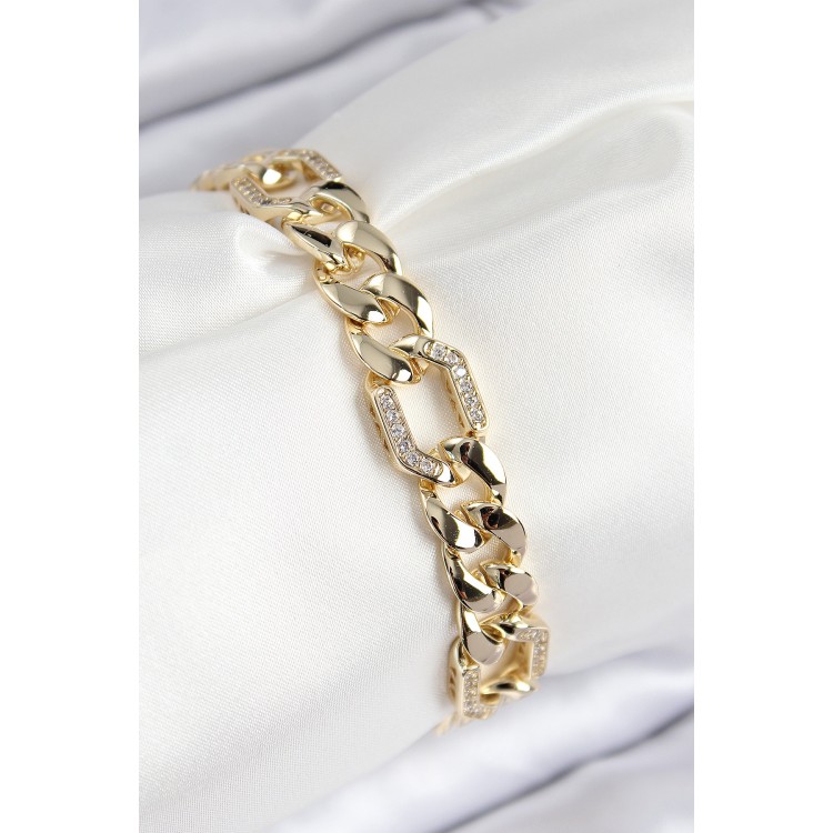 VIP Gold-Colored Women's Bracelet with Zircon Stone Accents and Chain Design - TJ-BB7767