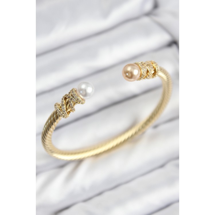 316L Steel Zircon Stone Pearl Model Gold Color Women's Bracelet - TJ-BB7779 316L Steel Zircon Stone Pearl Model Gold Color Women's Bracelet - TJ-BB7779