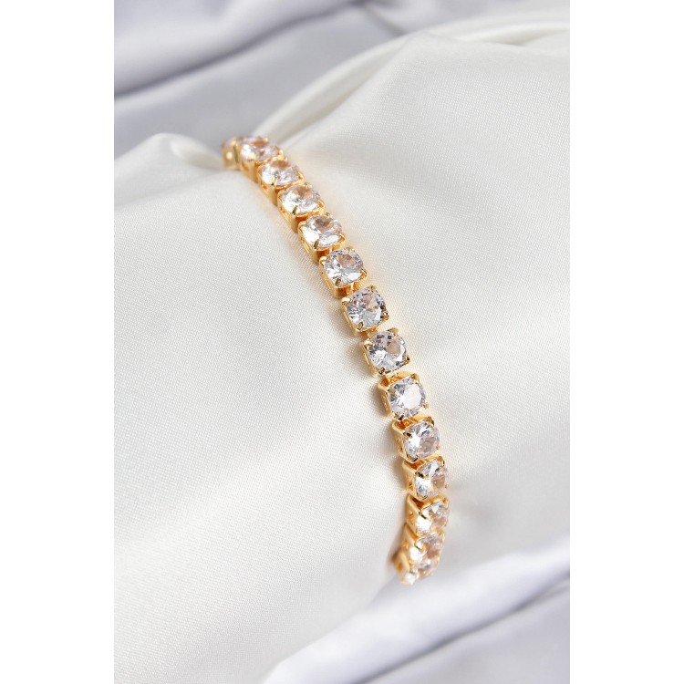 Gold-Colored Square Model Women's Bracelet with Zircon Stones - TJ-BB7792 Gold-Colored Square Model Women's Bracelet with Zircon Stones - TJ-BB7792