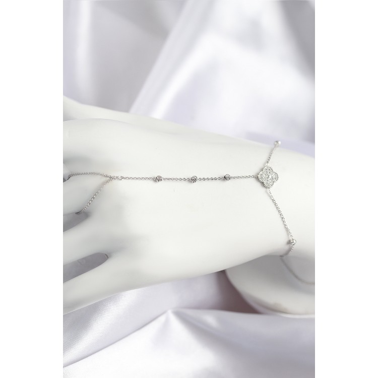 Silver-Colored Shamaran with Rice-Shaped Zircon Stones in a Clover Design - TJ-SN718 Silver-Colored Shamaran with Rice-Shaped Zircon Stones in a Clover Design - TJ-SN718