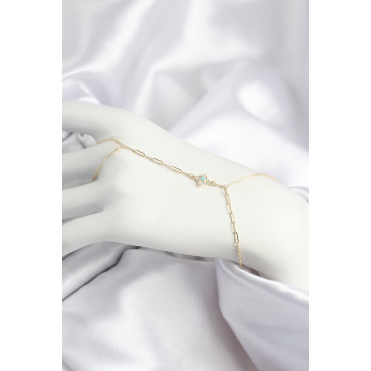 Gold-Colored Shamaran with Zircon Stone and Blue Beaded Clover Design - TJ-SN721