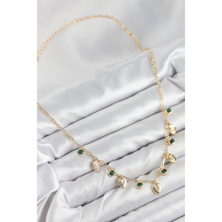 Gold-Colored Women's Necklace with Zircon Stone Dangle Drop Design - TJ-BKO10493