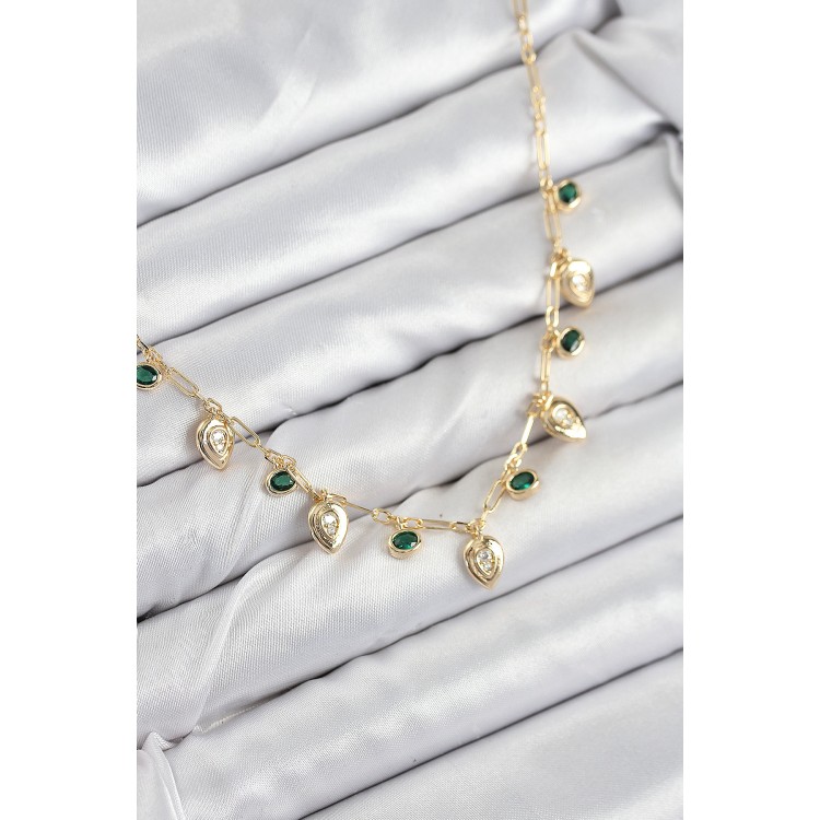 Gold-Colored Women's Necklace with Zircon Stone Dangle Drop Design - TJ-BKO10493 Gold-Colored Women's Necklace with Zircon Stone Dangle Drop Design - TJ-BKO10493