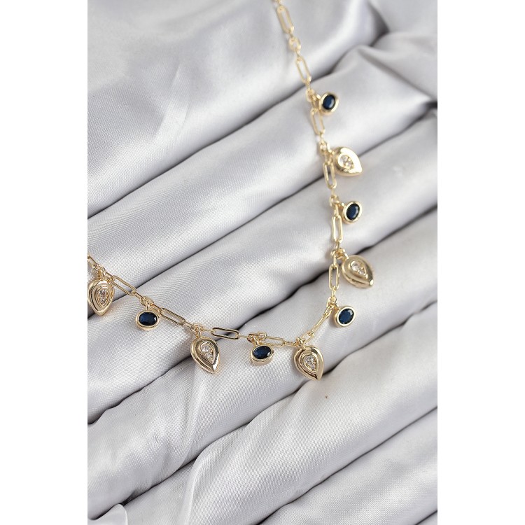 Gold-Colored Women's Necklace with Zircon Stone Dangle Drop Design - TJ-BKO10494 Gold-Colored Women's Necklace with Zircon Stone Dangle Drop Design - TJ-BKO10494