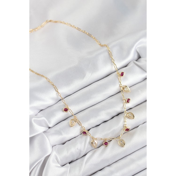 Gold-Colored Women's Necklace with Zircon Stone Dangle Drop Design - TJ-BKO10495
