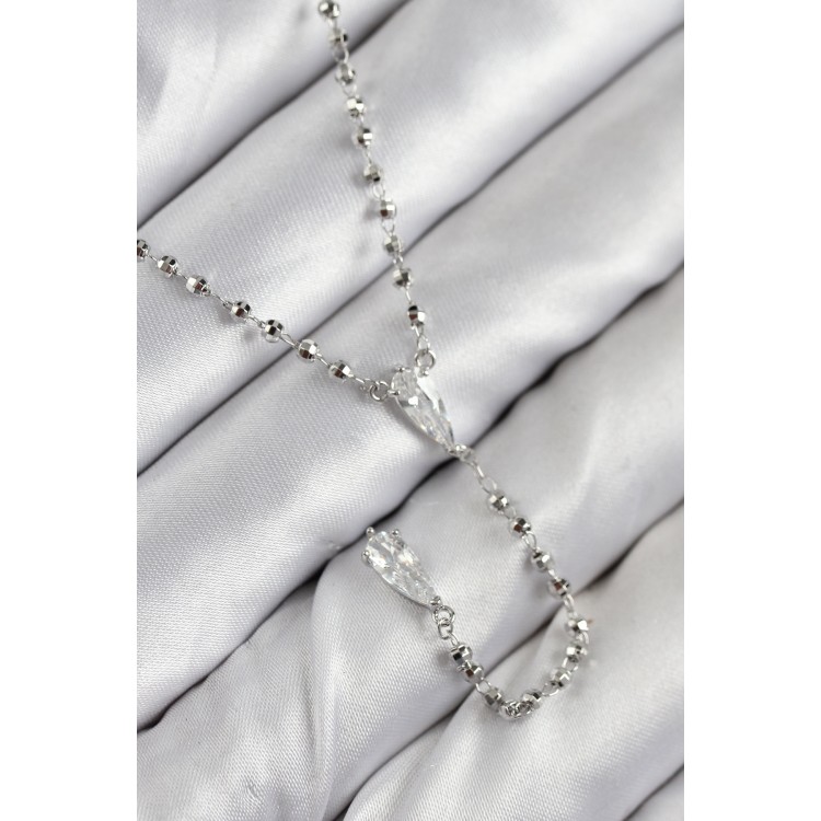 Silver-Colored Women's Y Necklace with Zircon Stones - TJ-BKO10496
