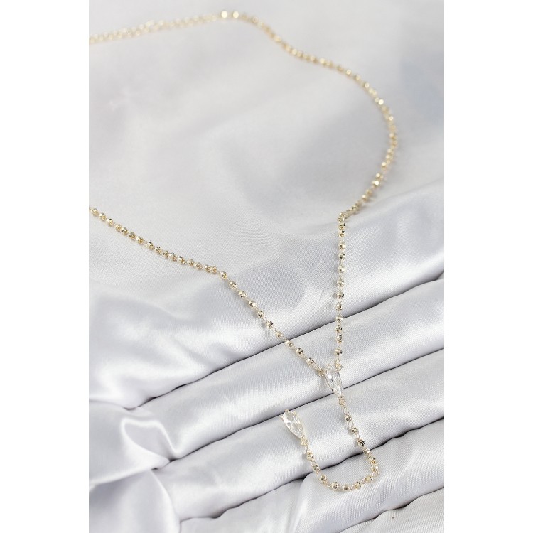 Gold-Colored Women's Y Necklace with Zircon Stones - TJ-BKO10497