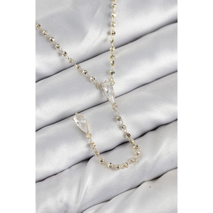 Gold-Colored Women's Y Necklace with Zircon Stones - TJ-BKO10497