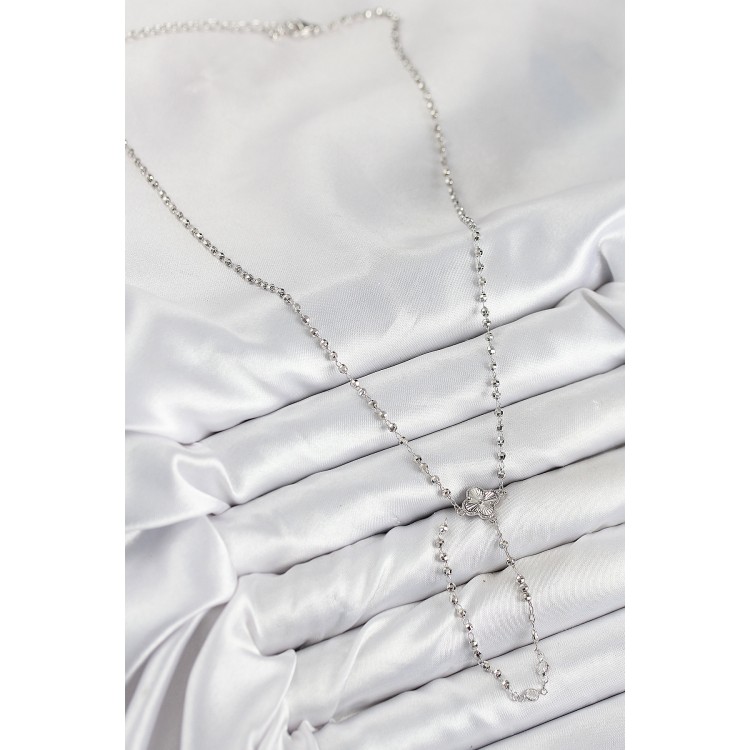 Clover Model Silver-Colored Women's Y Necklace with Zircon Stones - TJ-BKO10498