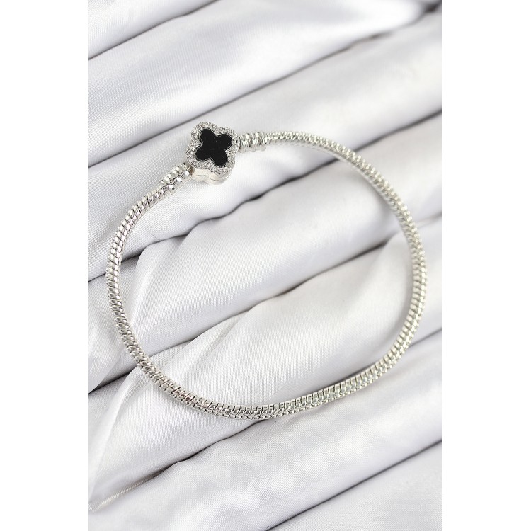 Rice Charm Zircon Stone Clover Model Silver Color Women's Bracelet - TJ-BB7800