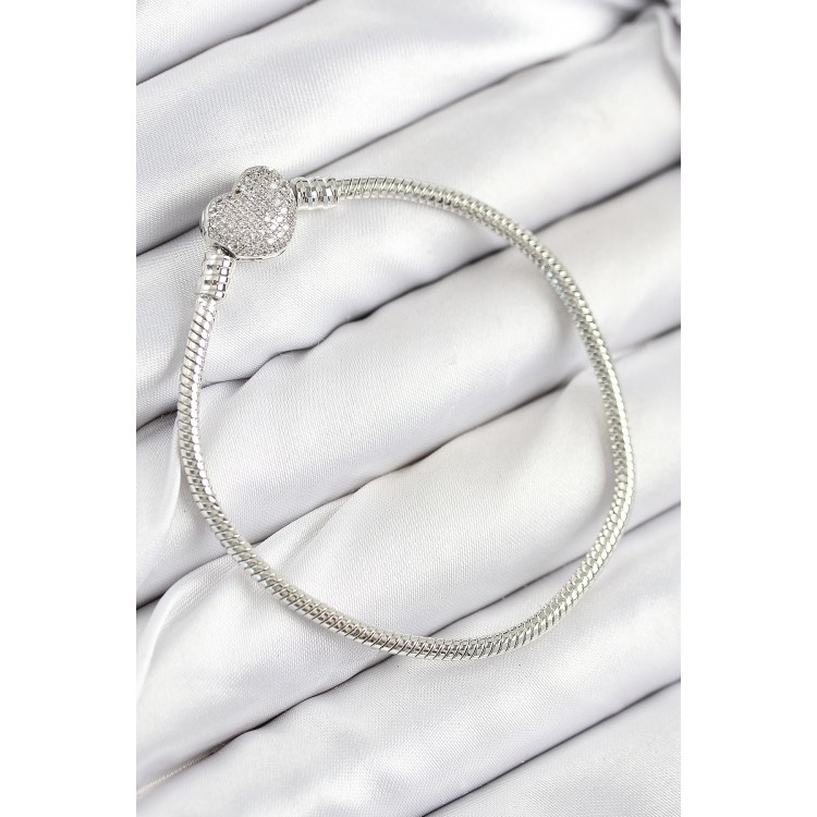 Rice Charm Zircon Stone Heart Model Silver Color Women's Bracelet - TJ-BB7803