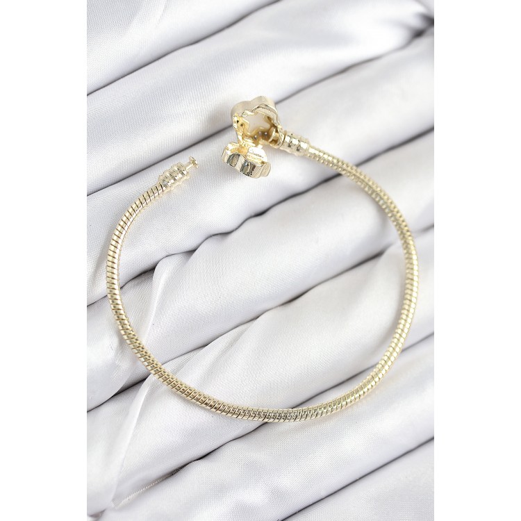 Gold-Colored Women's Bracelet with Rice Charm and Zircon Stone Clover Design - TJ-BB7805