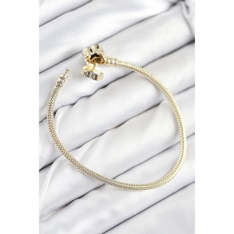 Gold-Colored Women's Bracelet with Rice Charm and Zircon Stone Clover Design - TJ-BB7806