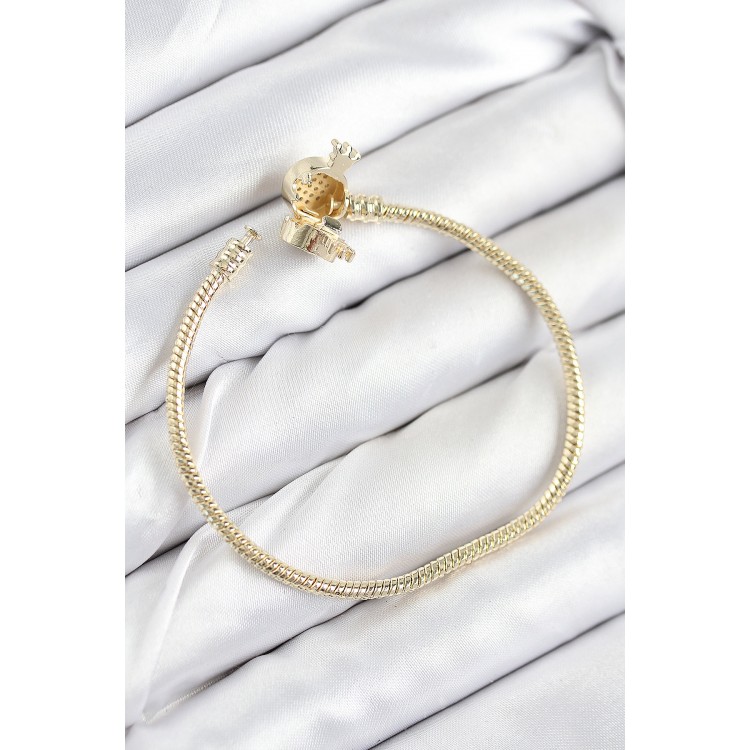 Gold-Colored Women's Bracelet with Rice Charm and Zircon Stone Crown Design - TJ-BB7808