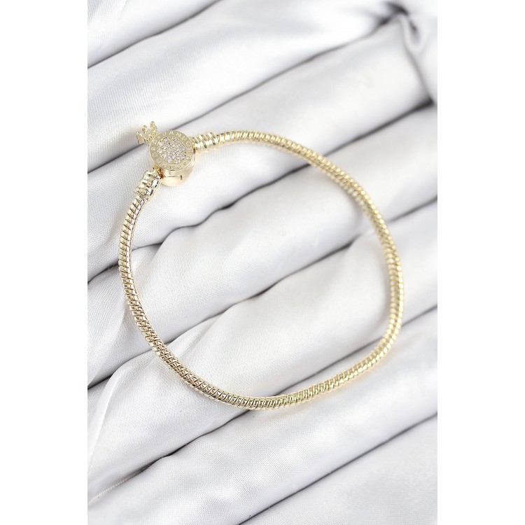 Gold-Colored Women's Bracelet with Rice Charm and Zircon Stone Crown Design - TJ-BB7808 Gold-Colored Women's Bracelet with Rice Charm and Zircon Stone Crown Design - TJ-BB7808