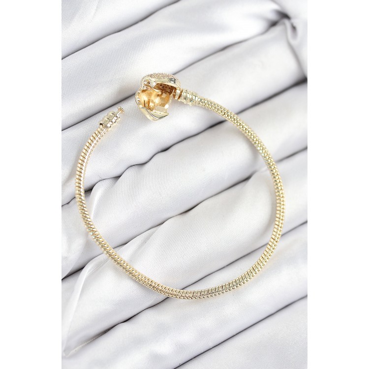 Gold-Colored Women's Bracelet with Rice Charm and Zircon Stone Heart Design - TJ-BB7809