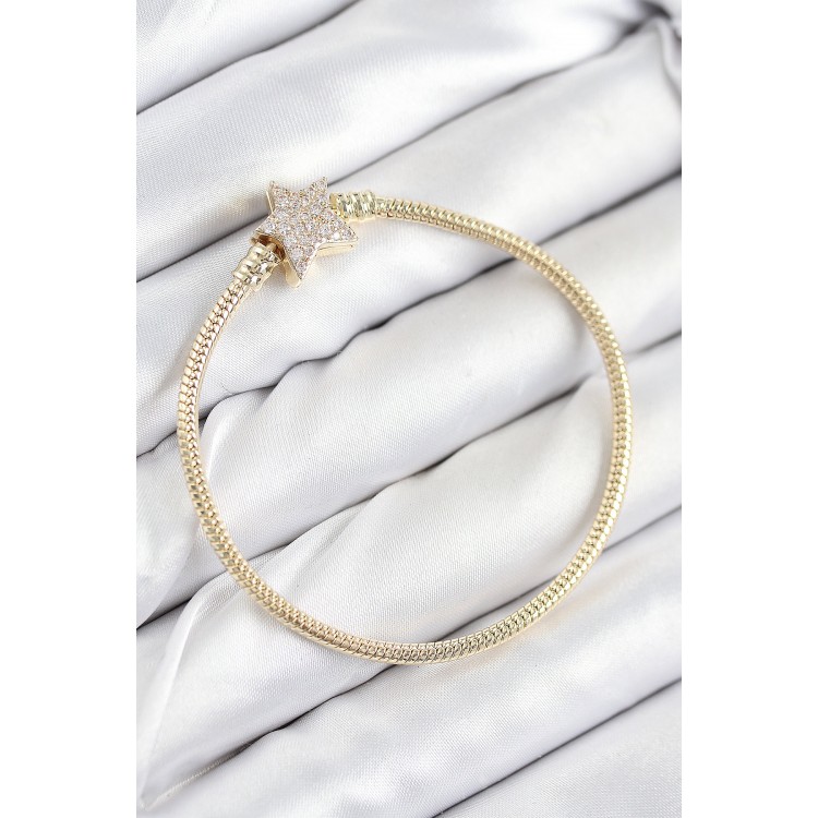 Gold-Colored Women's Bracelet with Rice Charm and Zircon Star Design - TJ-BB7810 Gold-Colored Women's Bracelet with Rice Charm and Zircon Star Design - TJ-BB7810