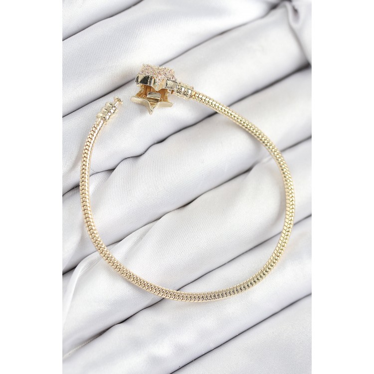 Gold-Colored Women's Bracelet with Rice Charm and Zircon Star Design - TJ-BB7810