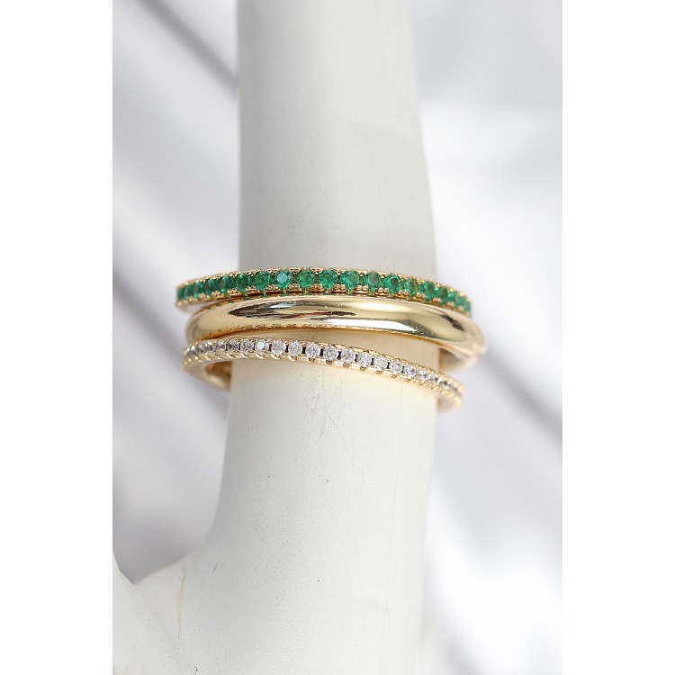 Gold-Colored Zircon Stone 4-Piece Women's Ring Set - TJ-BYK3831