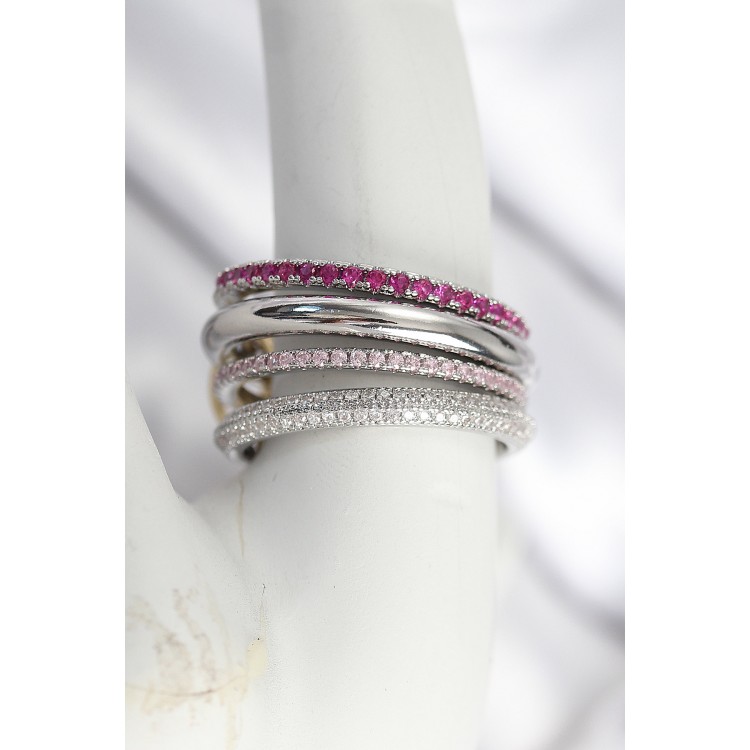 4-Piece Women's Ring Set with Silver-Colored Zircon Stones - TJ-BYK3828