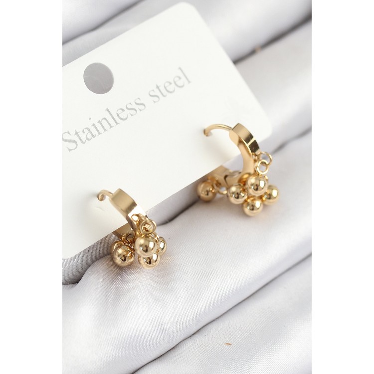 316L Steel Beaded Hoop Earrings in Gold Color for Women - TJ-BKP11214