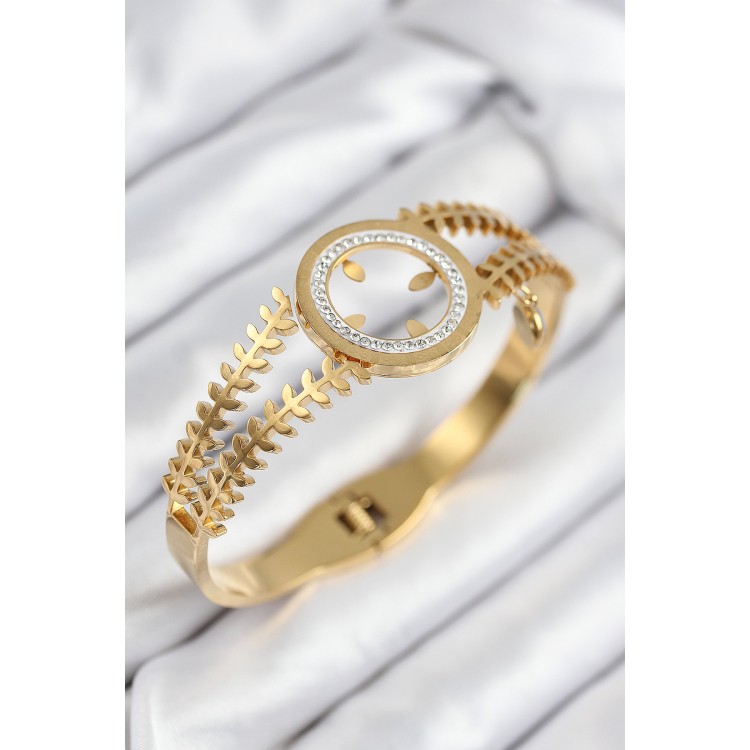316L Stainless Steel Zircon Stone Quarter Detachable Gold Color Bracelet - TJ-BB7820
