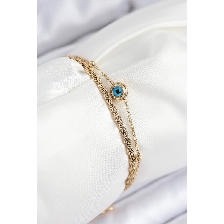 316L Stainless Steel Evil Eye Bead Twisted Chain Gold Color Women's Bracelet - TJ-BB7829