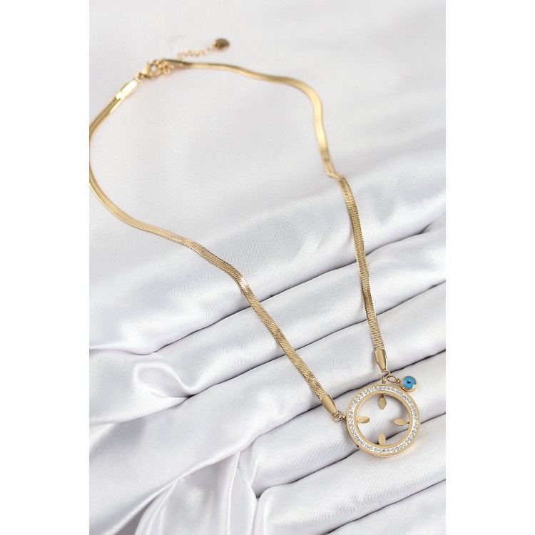 316L Steel Zircon Stone Quarter Detachable Gold Color Women's Necklace - TJ-BKO10506