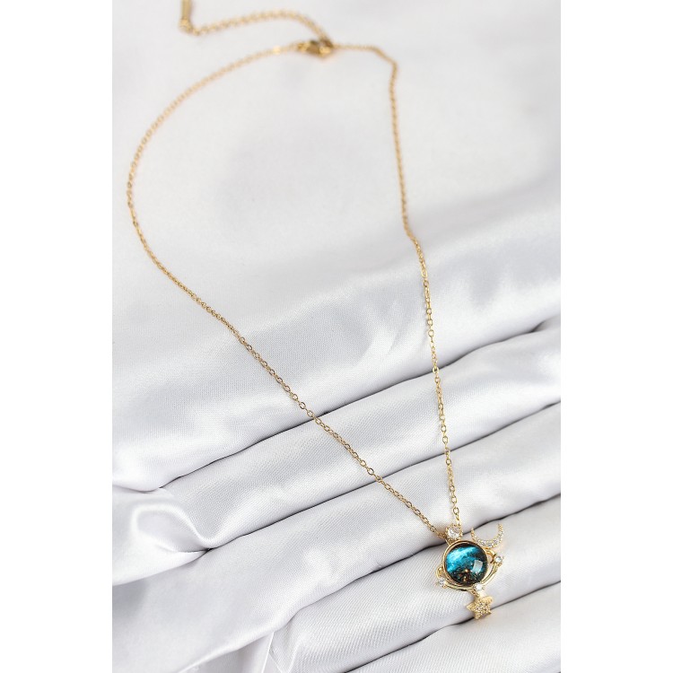 316L Steel Zircon Stone Planet Model Gold Color Women's Necklace - TJ-BKO10507