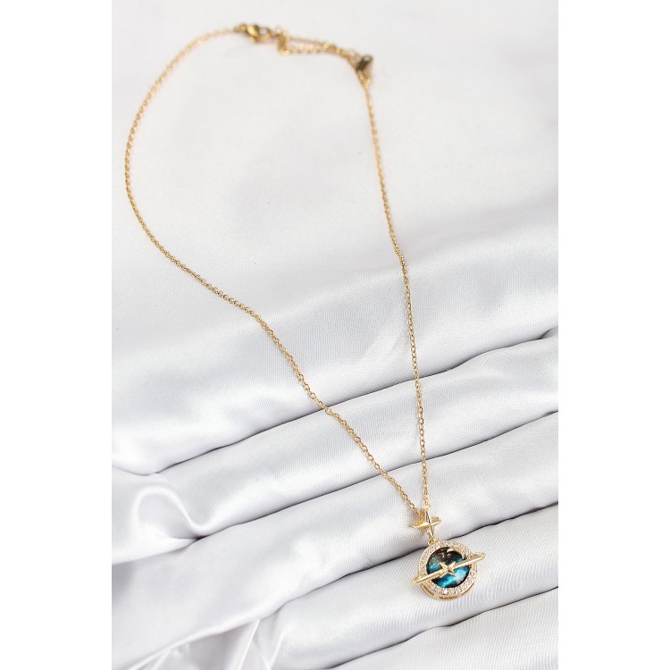 316L Steel Zircon Stone Planet Model Gold Color Women's Necklace - TJ-BKO10508